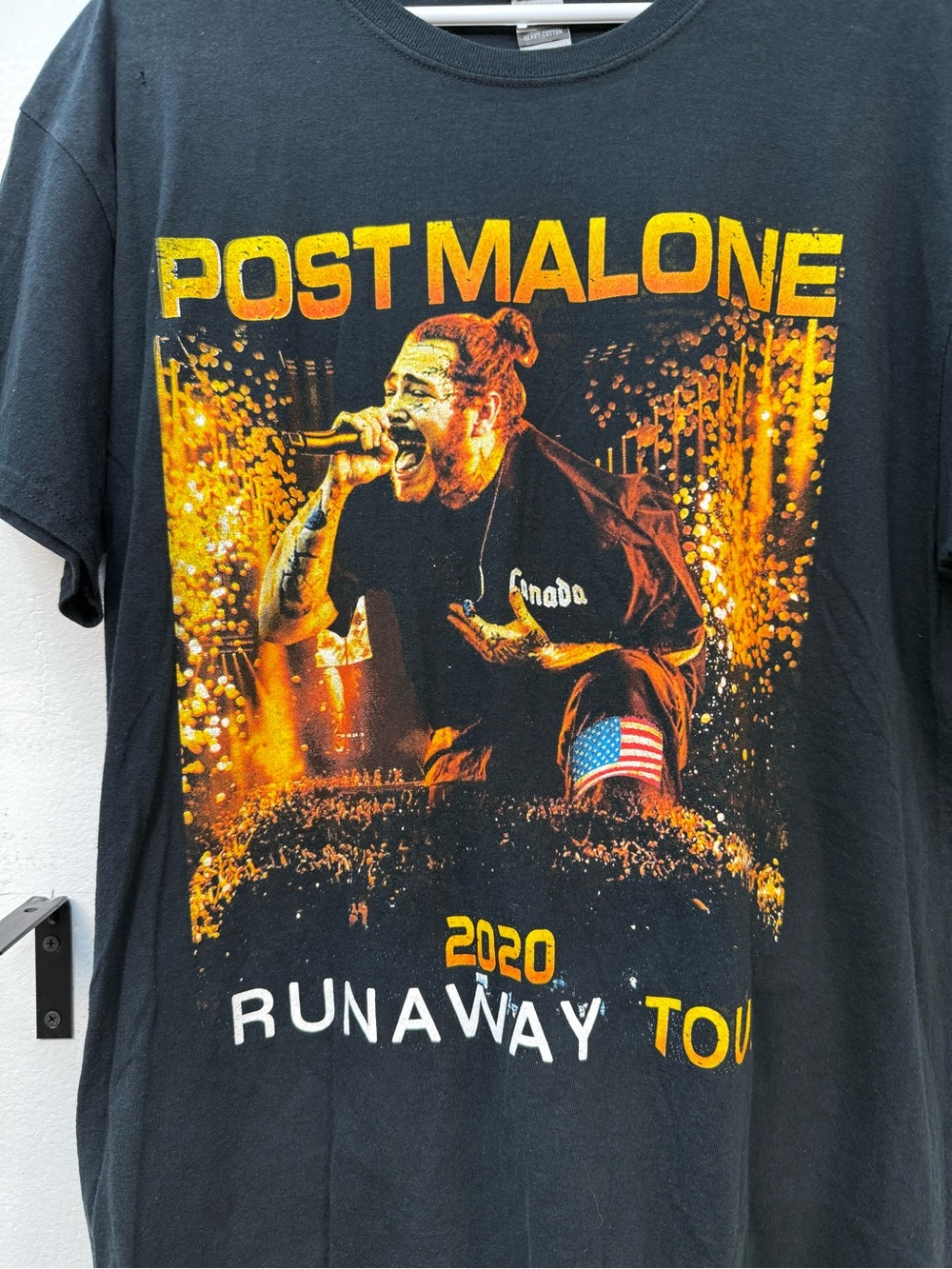Post Malone 2020 Runway Concert on Black Heavy Cotton Gildan Crew Neck Tee - Picture 2 of 6